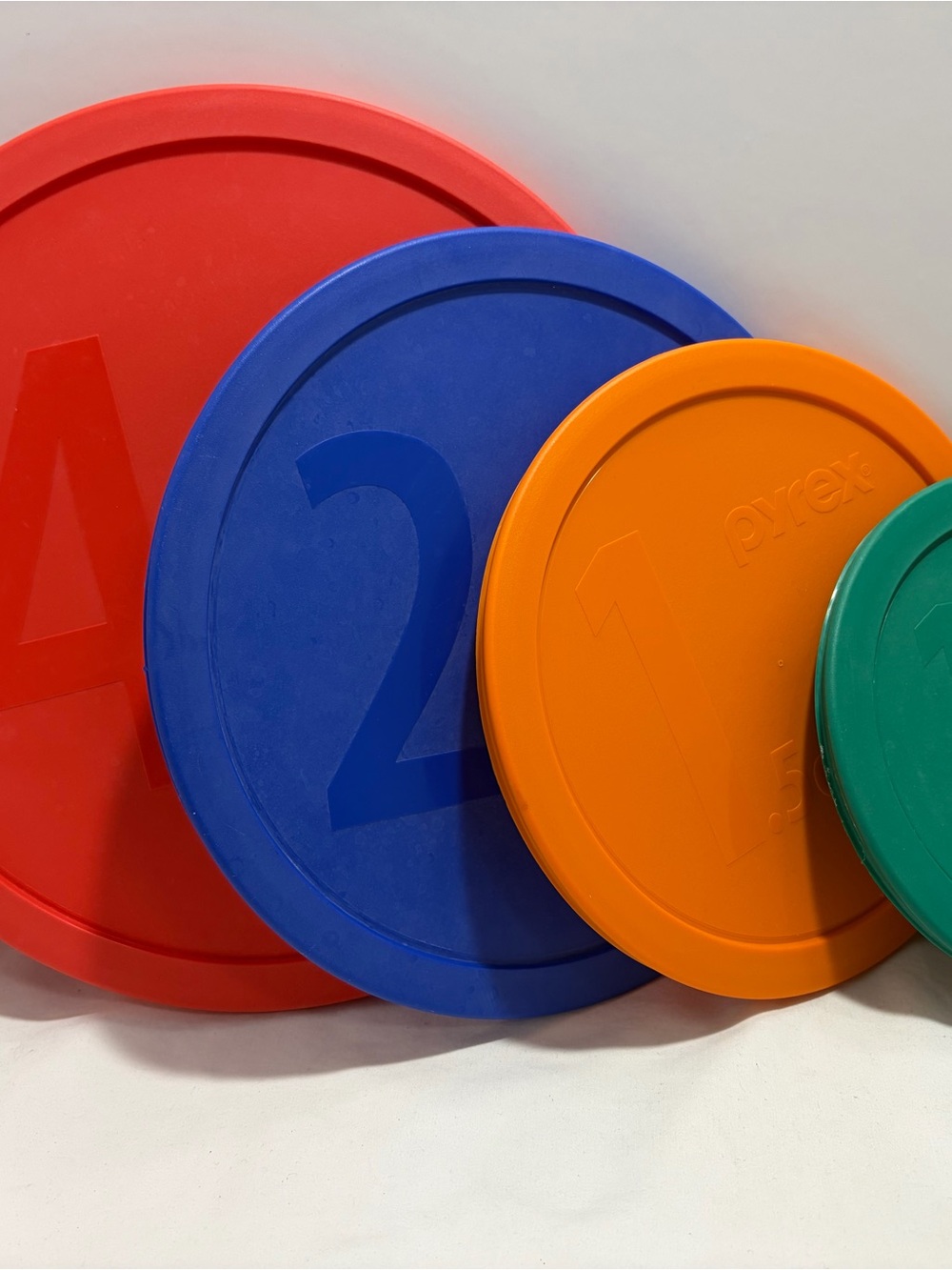 Pyrex Bright Numbered Lid Set in Red, Blue, Orange, Green